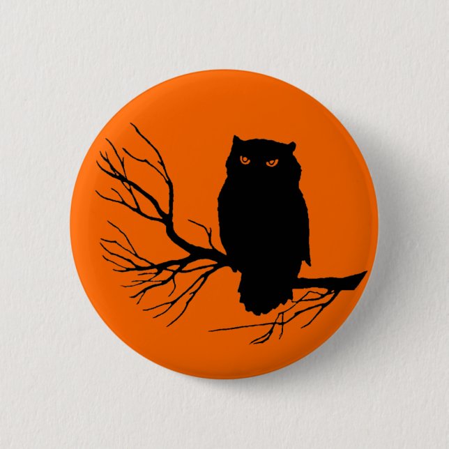 Customizable Spooky Owl Pinback Button (Front)