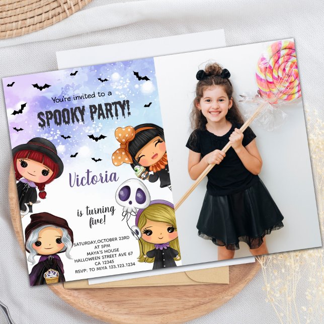 Customizable Spooky Party Invitations (Kids Halloween Birthday Invitations with photo)