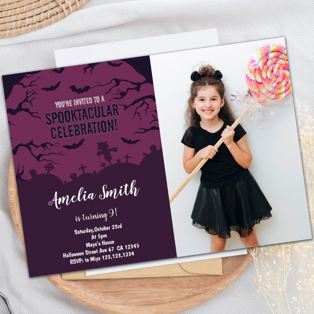 Customizable Spooky Party Invitations for Kids (Halloween Birthday Birthday Invitations w photo)