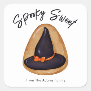 Customizable Spooky Sweet Witch Hat Sugar Cookie Square Sticker