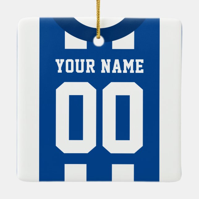 Customizable Sports Jersey Blue Template Ceramic Ornament (Back)