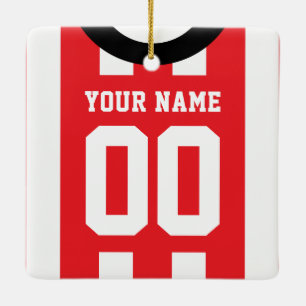 Customizable Sports Jersey Red Template    Ceramic Ornament