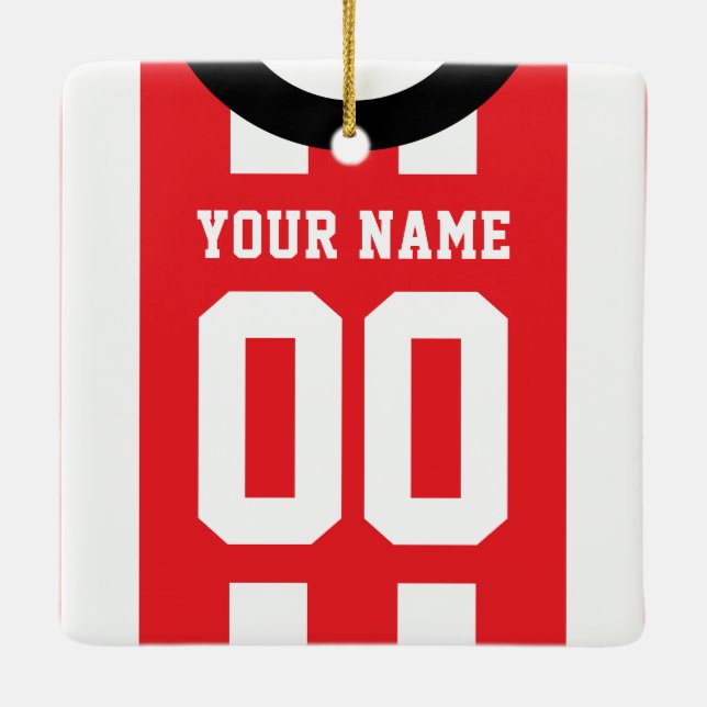 Customizable Sports Jersey Red Template    Ceramic Ornament (Back)