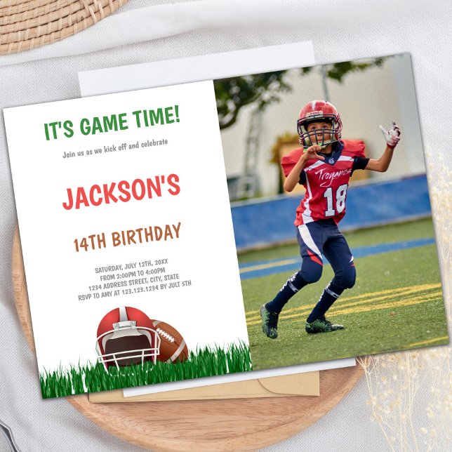 Customizable Sports Party Invitations for Kids (Grass Green Football Birthday Invitations photo)