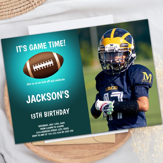 Customizable Sports Party Invitations for Kids (Green Light Football Birthday Invitations photo)
