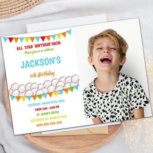 Customizable Sports Party Invitations for Kids (Baseballs Invitations with photo)