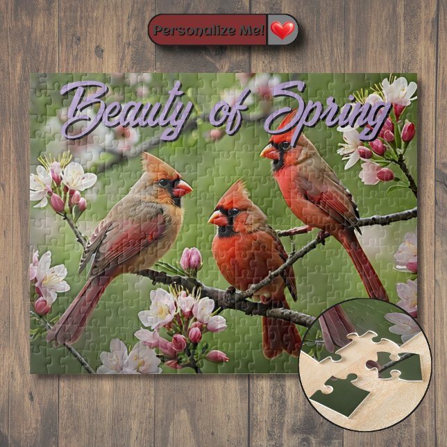 Customizable Spring Cardinals Jigsaw Puzzle (Customizable Spring Cardinals Jigsaw Puzzle)