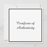 Customizable Square Certificate of Authenticity Note Card