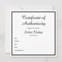 Customizable Square Certificate of Authenticity