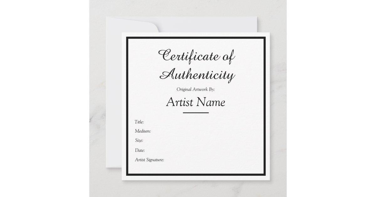 Source Matte simple authenticity certificate card on m.