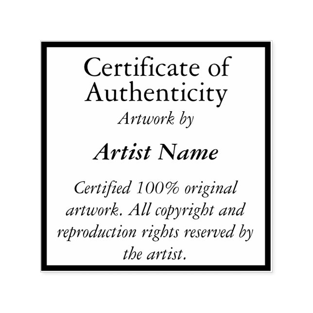 Customizable Square Certificate of Authenticity Self-inking Stamp (Design)