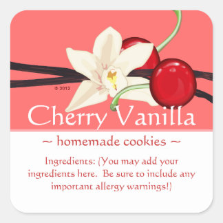 Customizable Square Cherry Vanilla Stickers