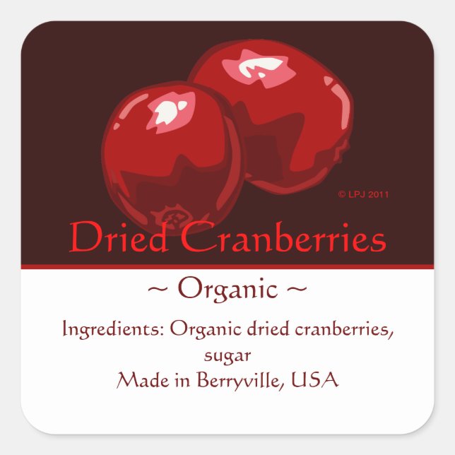 Customizable Square Cranberry Stickers (Front)