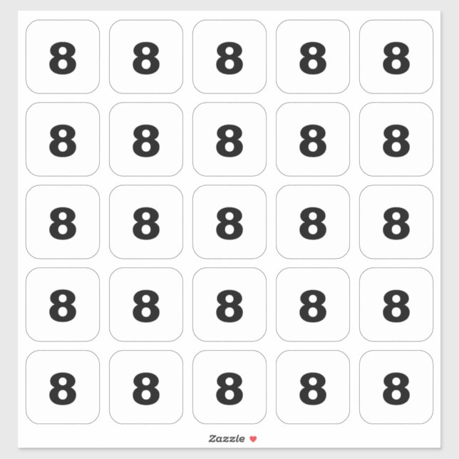 Customizable Square Number Stickers Black on White (Sheet)