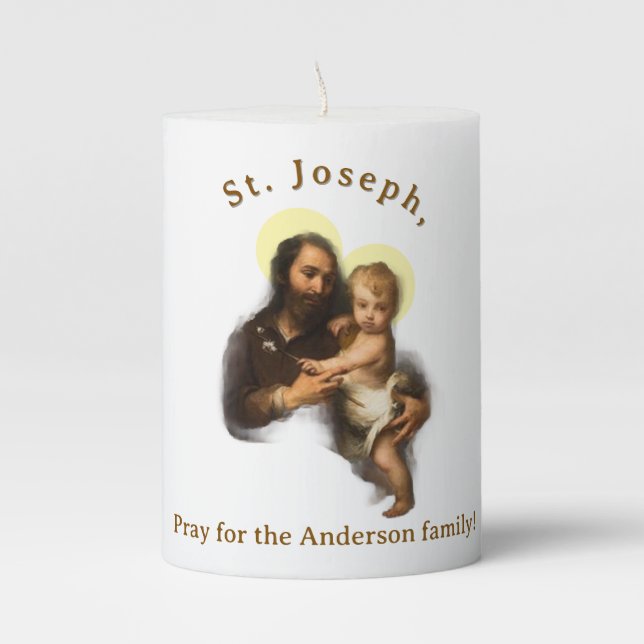 Customizable St. Joseph & Christ Child  Pillar Candle (Front)