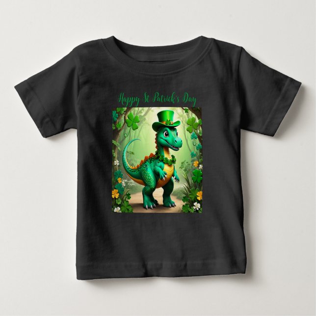 Customizable St Patrick’s Day Whimsical Dinosaur.  Baby T-Shirt (Front)