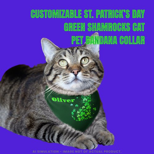 Customizable St. Patrick's Day Green Shamrocks Cat Pet Bandana Collar