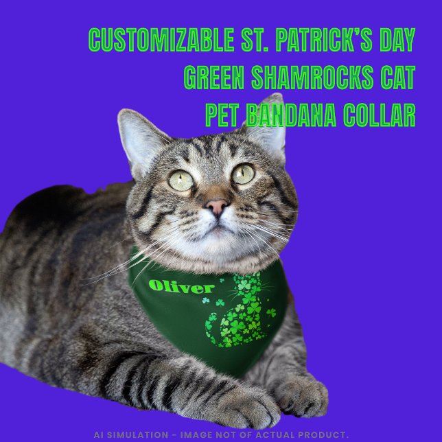 Customizable St. Patrick's Day Green Shamrocks Cat Pet Bandana Collar (Creator Uploaded)