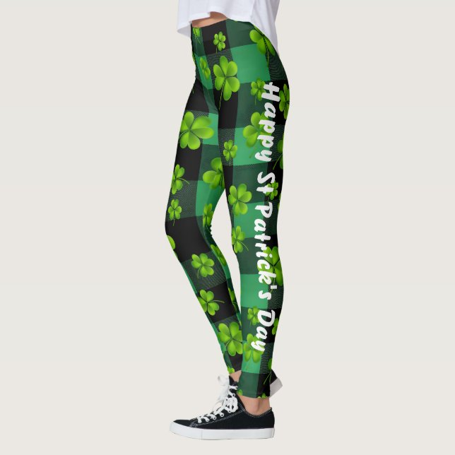 Customizable St. Patrick's Day Shamrock Leggings (Left)