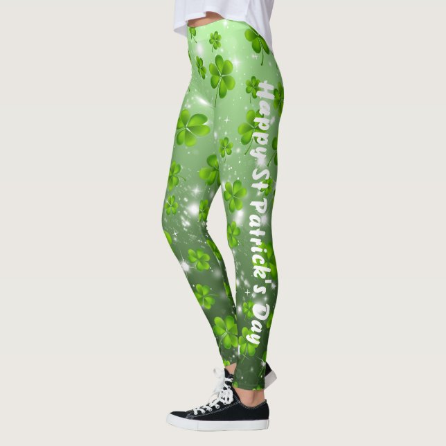 Customizable St. Patrick's Day Shamrock Leggings (Left)