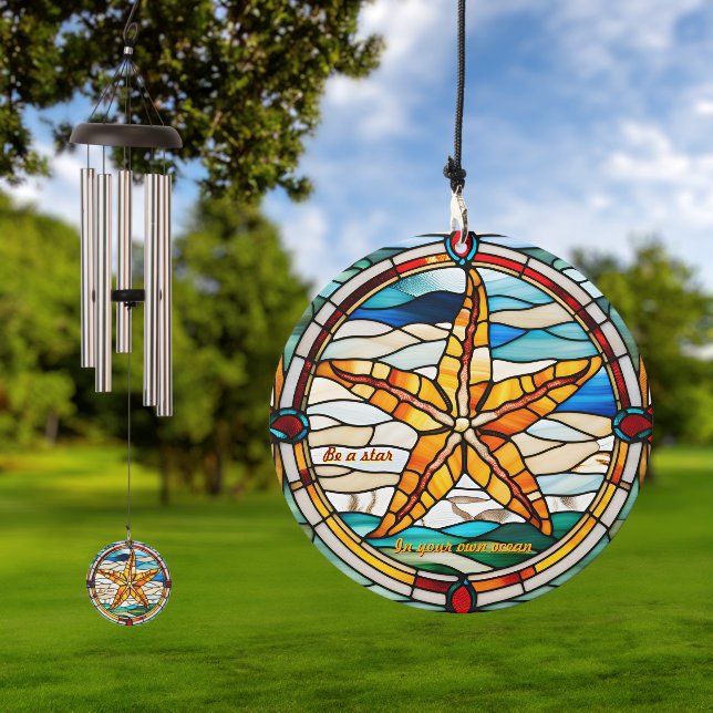 Customizable Starfish Stained Glass Look  Wind Chime (Outdoor)
