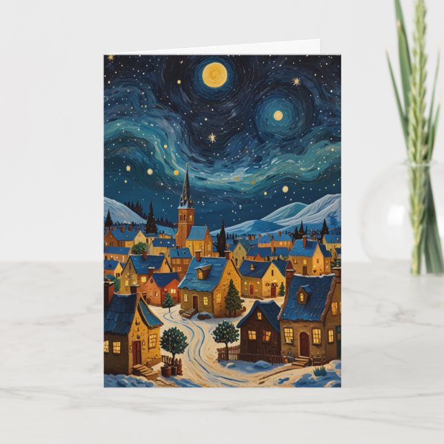Customizable Starry Night Art Christmas Card (Front)