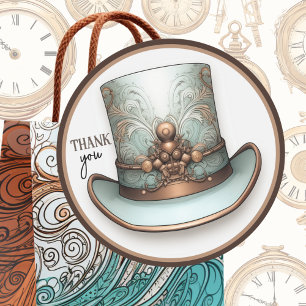 Customizable Steampunk Aqua and Copper Top Hat Classic Round Sticker