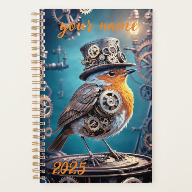 Customizable - "Steampunk Robin" Planner (Front)