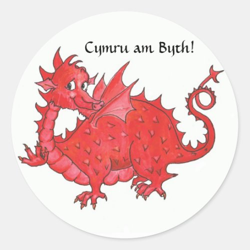 Customizable Stickers with Cute Welsh Red Dragon