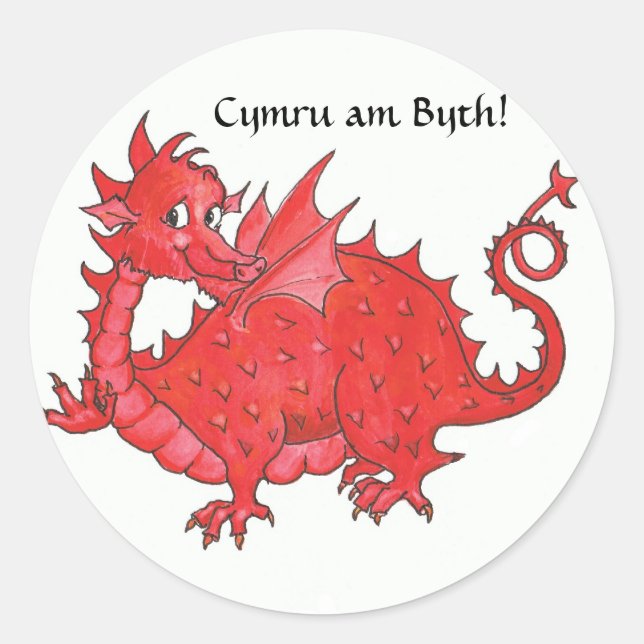 Customizable Stickers with Cute Welsh Red Dragon (Front)