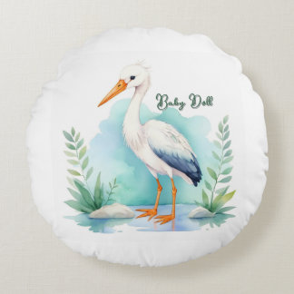 Customizable Stork Nursery set Baby doll Round Pillow