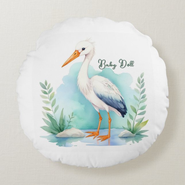 Customizable Stork Nursery set Baby doll Round Pillow (Front)