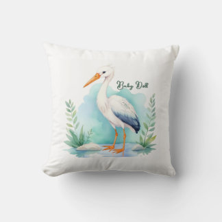 Customizable Stork Nursery set Baby doll Throw Pillow