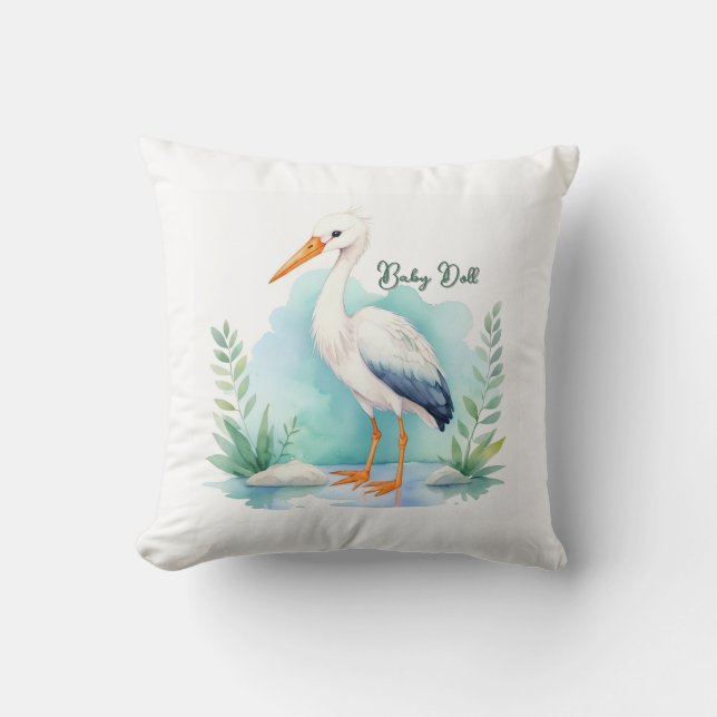 Customizable Stork Nursery set Baby doll Throw Pillow (Front)