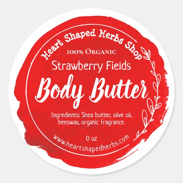 Customizable Strawberry Body Butter Label Handmade (Front)