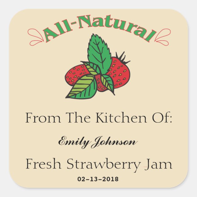 Customizable Strawberry Jam - Jelly Labels (Front)