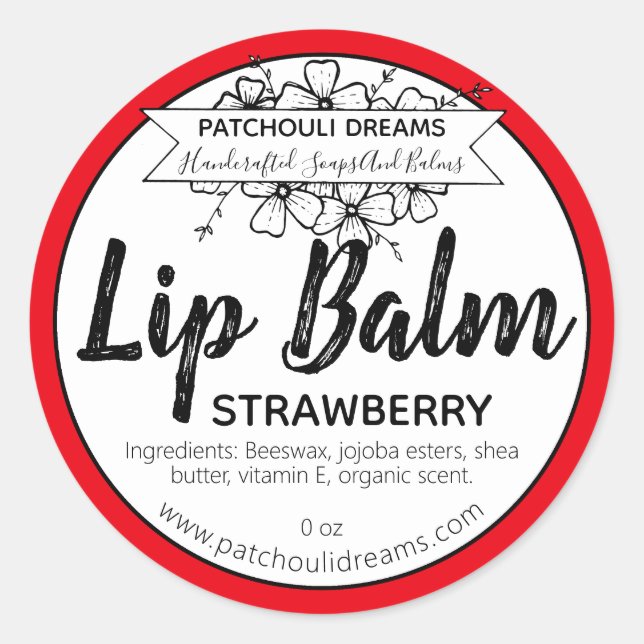 Customizable Strawberry Lip Balm Label Handmade (Front)