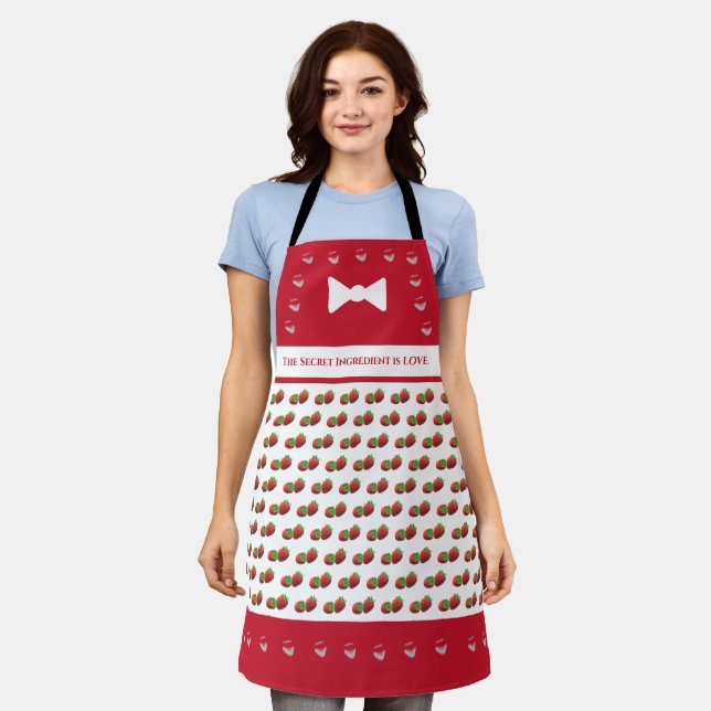 Customizable Strawberry Patterned Apron (Worn)