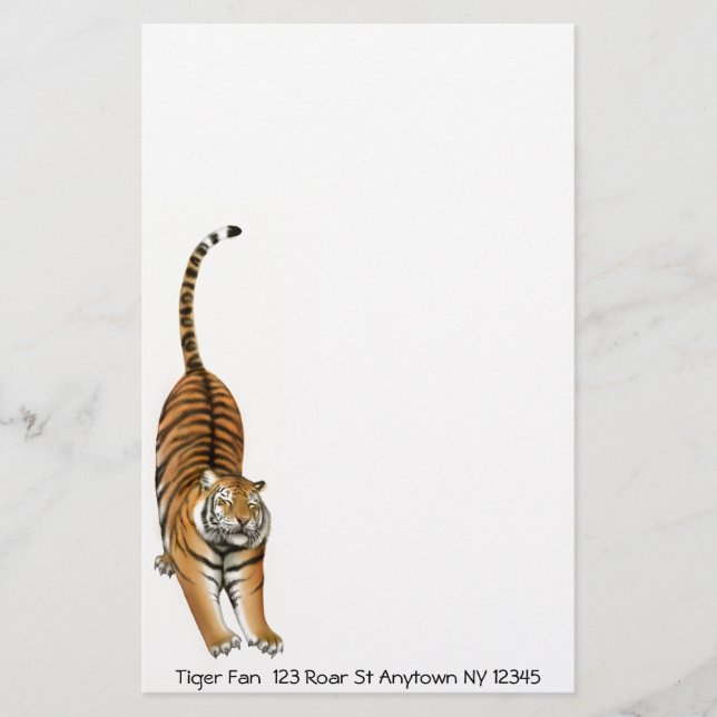 Customizable Stretching Bengal Tiger Stationery (Front)