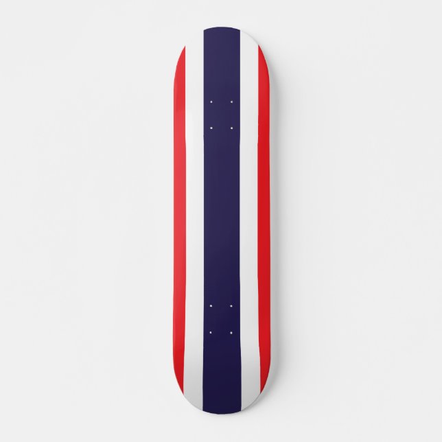 Customizable Striped Red, White, and Blue Skateboard (Front)
