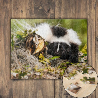 Customizable Striped Skunk Fern Log Jigsaw Puzzle