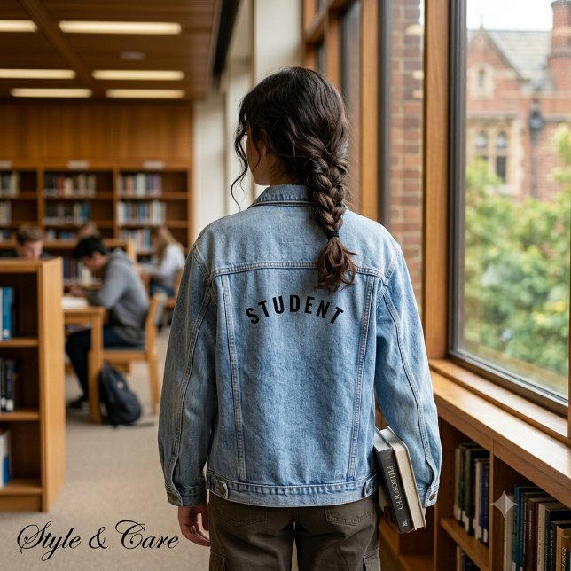 Customizable STUDENT Text Statement Denim Jacket (Customizable STUDENT Text Statement Denim Jacket)