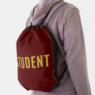 Customizable STUDENT Text Statement Maroon Drawstring Bag