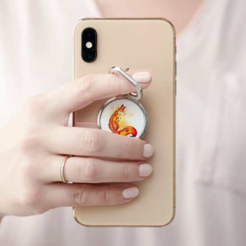 Customizable Stylized Chic Red Fox Minimal White  Phone Ring Stand