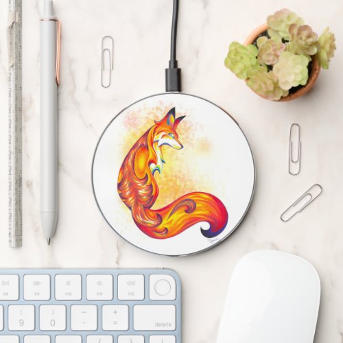 Customizable Stylized Red Fox Chic Minimal White  Wireless Charger