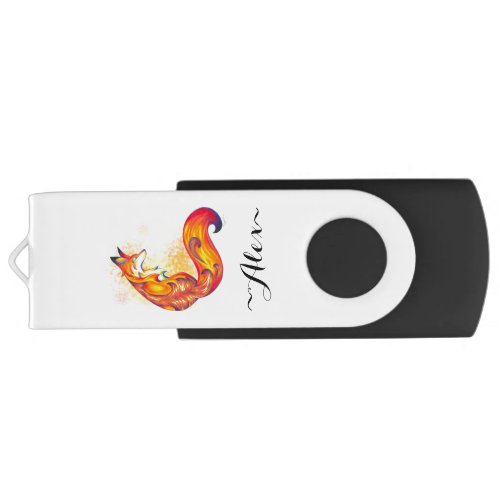 Customizable Stylized Red Fox  MonogramName Flash Drive