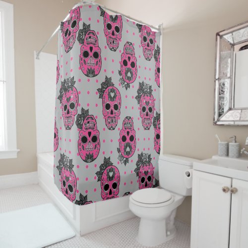 customizable sugar pop skull shower curtain