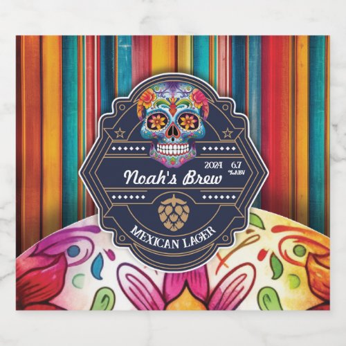 Customizable Sugar Skull Mexican Themed Beer Label