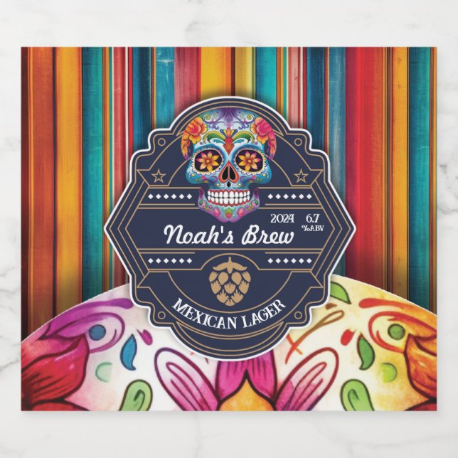 Customizable Sugar Skull Mexican Themed Beer Label (Single Label)