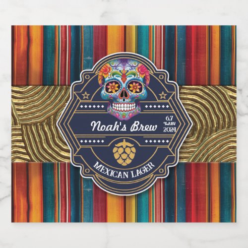Customizable Sugar Skull Mexican Themed Beer Label